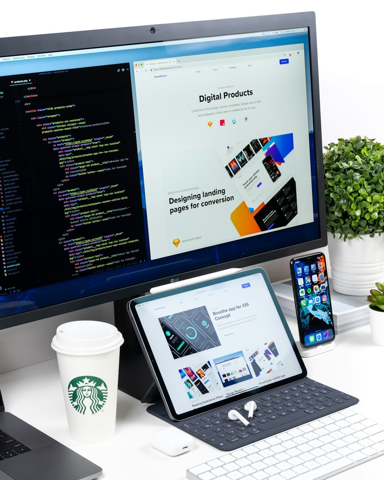 Web design and development on computer screen
